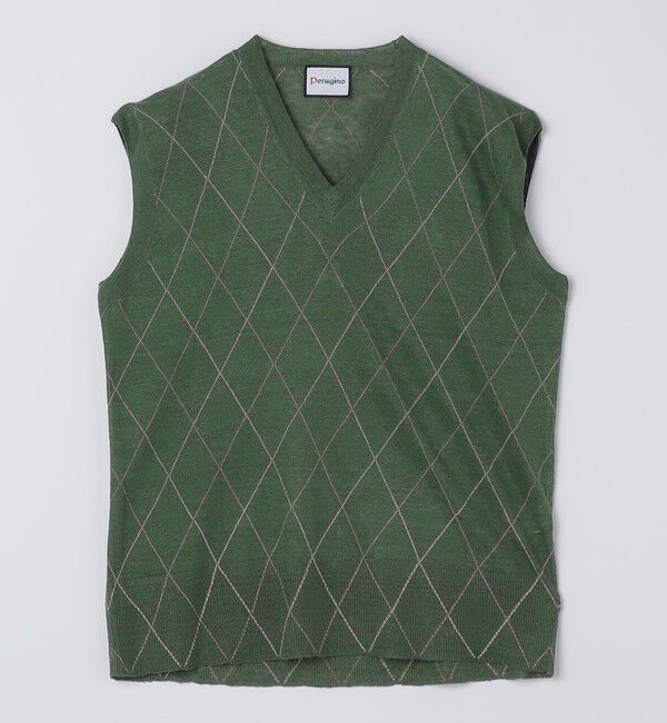 SHIPS「【SHIPS別注】PERUGINO: リネン インターシャ ベスト」|ベスト・ジレ|ダークグリーン