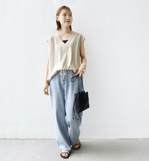 SHIPS for women「〈手洗い可能〉スムース Vネック フレンチ スリーブ」|タンクトップ|