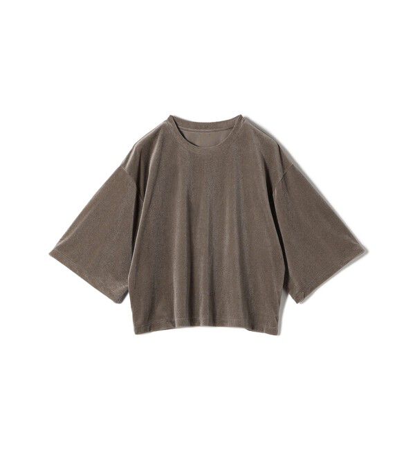 SHIPS for women「〈手洗い可能〉シアー トリコット ポリエステル ベロア 五分袖 ワイド TEE」|Tシャツ・カットソー|