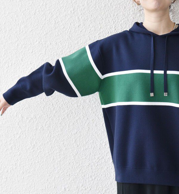 SHIPS any「SHIPS any:〈手洗い可能〉パネル ボーダー フーディー ニット プルオーバー」|パーカー|