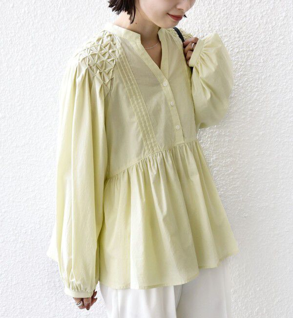 SHIPS for women「【WEB限定】〈手洗い可能〉ショルダー 刺繍 タック ブラウス」|シャツ・ブラウス|