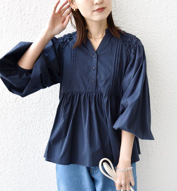 SHIPS for women「【WEB限定】〈手洗い可能〉ショルダー 刺繍 タック ブラウス」|シャツ・ブラウス|