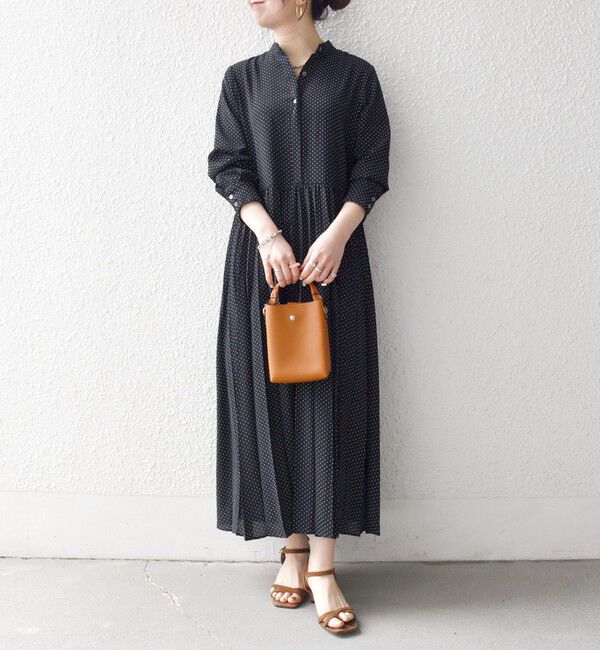 SHIPS any「《追加予約》SHIPS any:〈手洗い可能〉ドット バンドカラー プリーツ ロング ワンピース」|ワンピース|