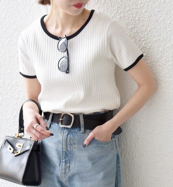 SHIPS any「SHIPS any:〈洗濯機可能〉テレコ リブ バイカラー ショートスリーブ TEE」|Tシャツ・カットソー|ホワイト