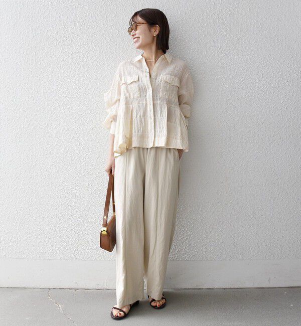 SHIPS any「《予約》SHIPS any:〈手洗い可能〉シアー チェック レギュラーカラー ペプラム シャツ」|シャツ・ブラウス|