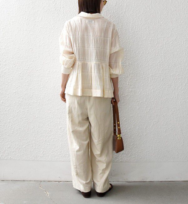 SHIPS any「《予約》SHIPS any:〈手洗い可能〉シアー チェック レギュラーカラー ペプラム シャツ」|シャツ・ブラウス|