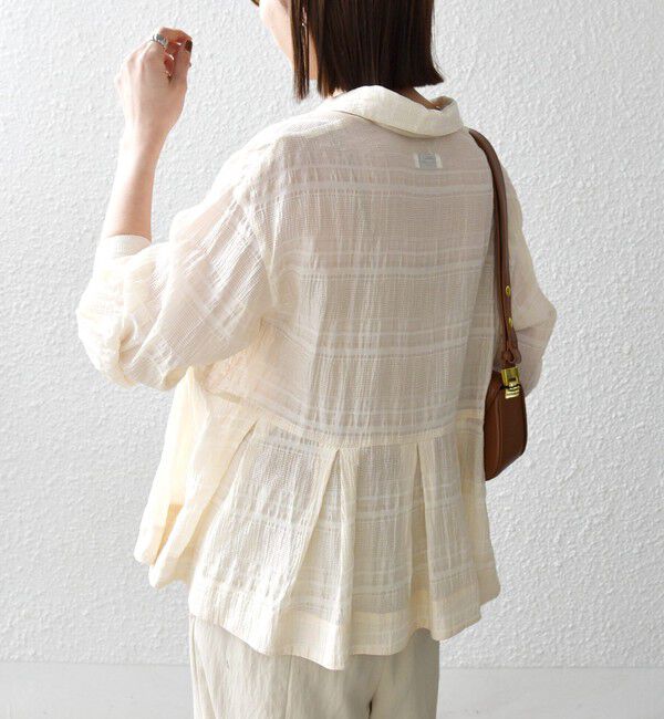 SHIPS any「《予約》SHIPS any:〈手洗い可能〉シアー チェック レギュラーカラー ペプラム シャツ」|シャツ・ブラウス|