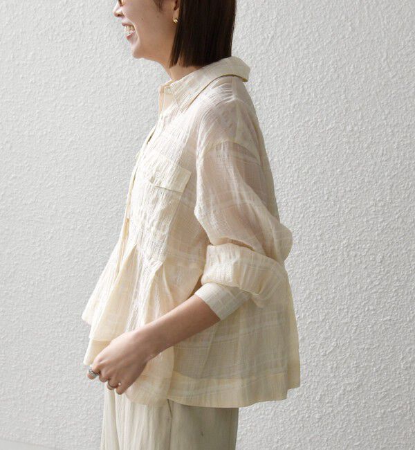 SHIPS any「《予約》SHIPS any:〈手洗い可能〉シアー チェック レギュラーカラー ペプラム シャツ」|シャツ・ブラウス|