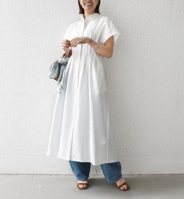 SHIPS any「《予約》SHIPS any:〈手洗い可能〉サッカー フレンチ スリーブ シャツ ワンピース」|ワンピース|