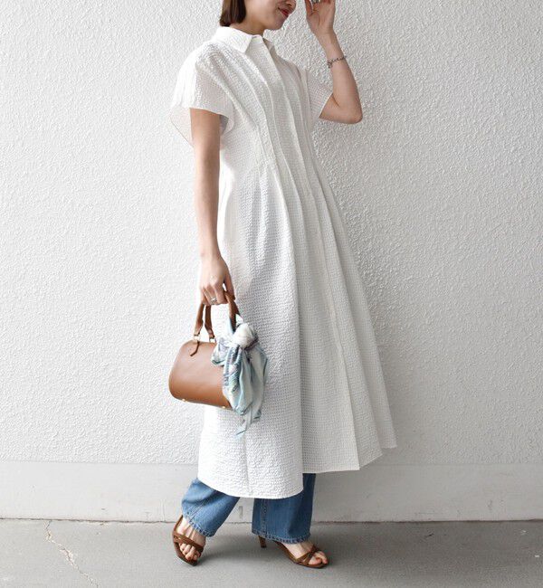 SHIPS any「《予約》SHIPS any:〈手洗い可能〉サッカー フレンチ スリーブ シャツ ワンピース」|ワンピース|