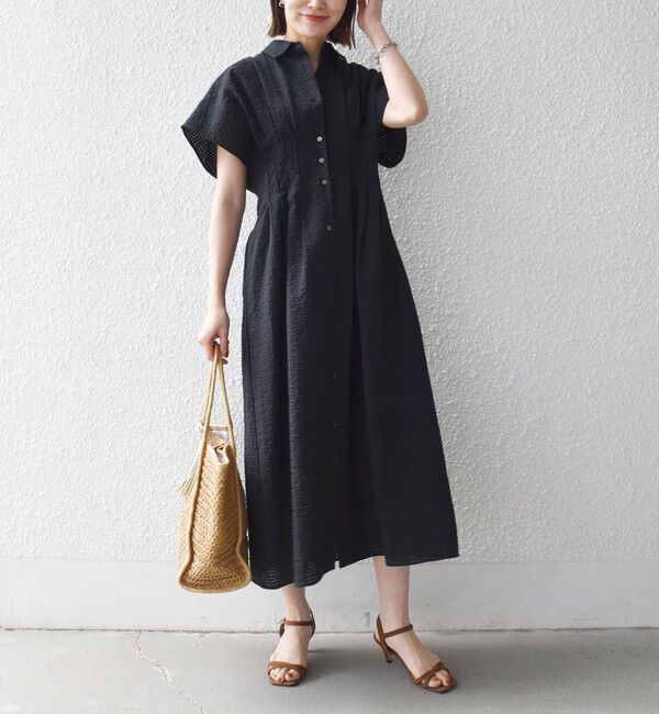 SHIPS any「《予約》SHIPS any:〈手洗い可能〉サッカー フレンチ スリーブ シャツ ワンピース」|ワンピース|