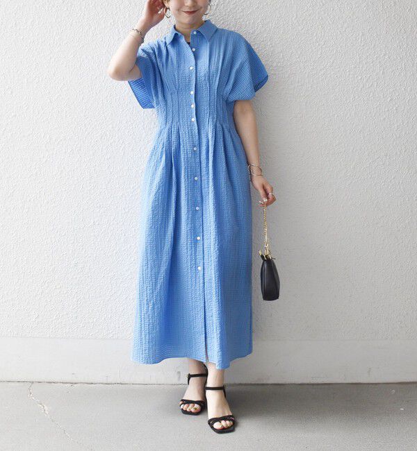 SHIPS any「《予約》SHIPS any:〈手洗い可能〉サッカー フレンチ スリーブ シャツ ワンピース」|ワンピース|