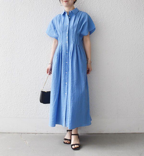 SHIPS any「《予約》SHIPS any:〈手洗い可能〉サッカー フレンチ スリーブ シャツ ワンピース」|ワンピース|