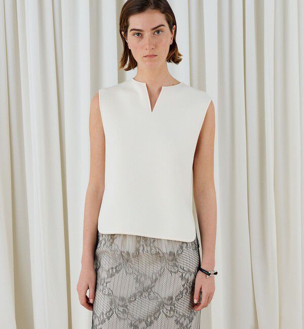 DES PRES「レーヨンナイロンダブルフェイス スリットネックプルオーバー」|ニット・セーター|