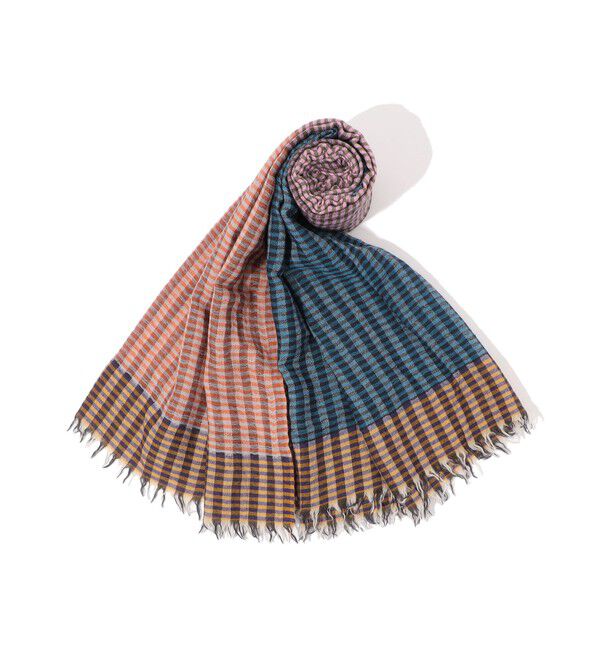 TOMORROWLAND GOODS「EPICE ウール パネルチェックストール」|ストール|26 オレンジ系