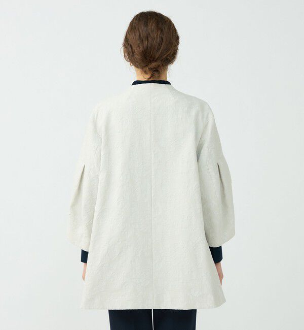 Ballsey「ボタニカルジャカード トラペーズコート」|ノーカラーコート|