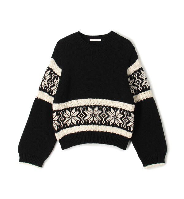 GALERIE VIE「モノトーンジャカード クルーネックプルオーバー」|ニット・セーター|18 ブラック系