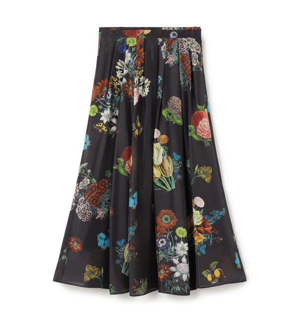 CABaN「シルク BOUQUETプリント フレアスカート」|スカート|18 ブラック系