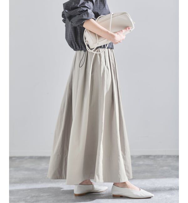 IENA「《予約》ウォッシャブル タフタギャザーフレアスカート」|スカート|ベージュ