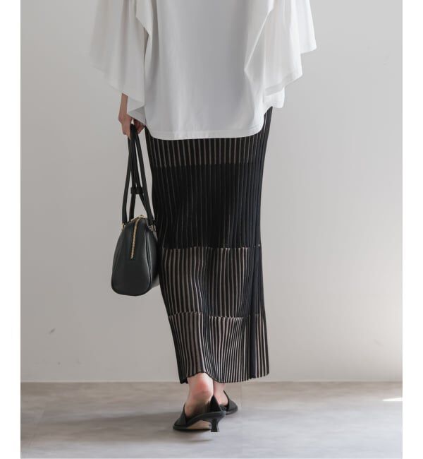 NOBLE「《追加》【洗える】ランダムバイカラーリブニットスカート」|スカート|