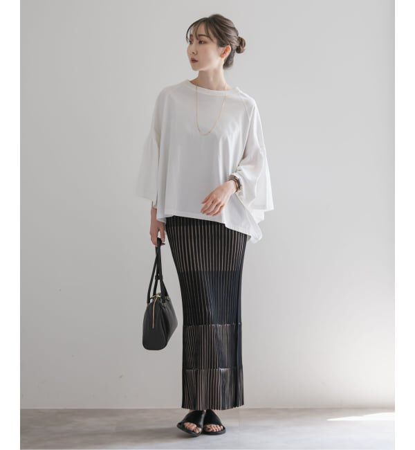 NOBLE「《追加》【洗える】ランダムバイカラーリブニットスカート」|スカート|