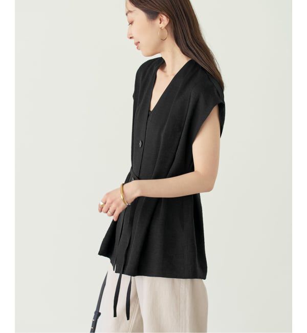 NOBLE「《予約・セットアップ対応》ファジーリネンVカラーベルテッドブラウス」|シャツ・ブラウス|