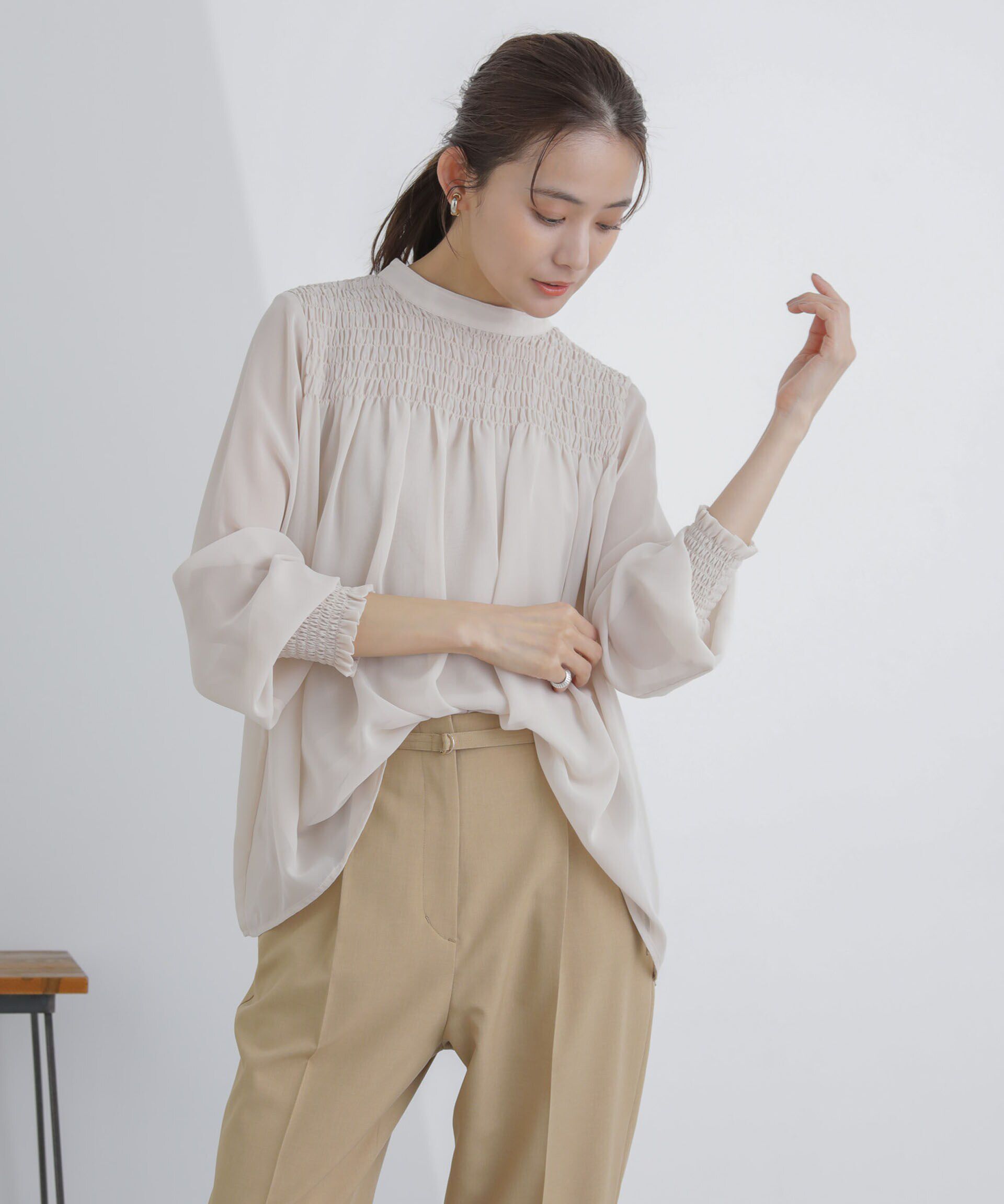 nano･universe「フロントシャーリングブラウス」|シャツ・ブラウス|