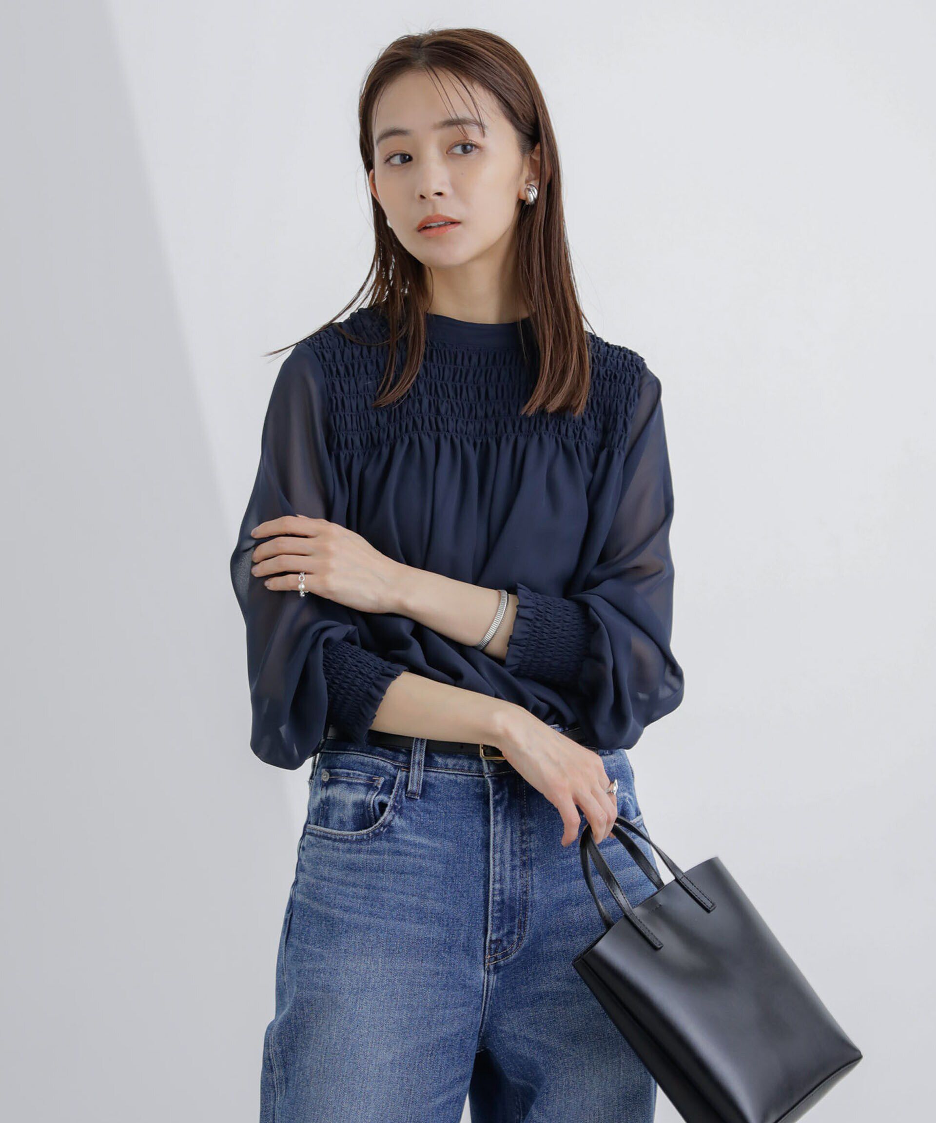 nano･universe「フロントシャーリングブラウス」|シャツ・ブラウス|