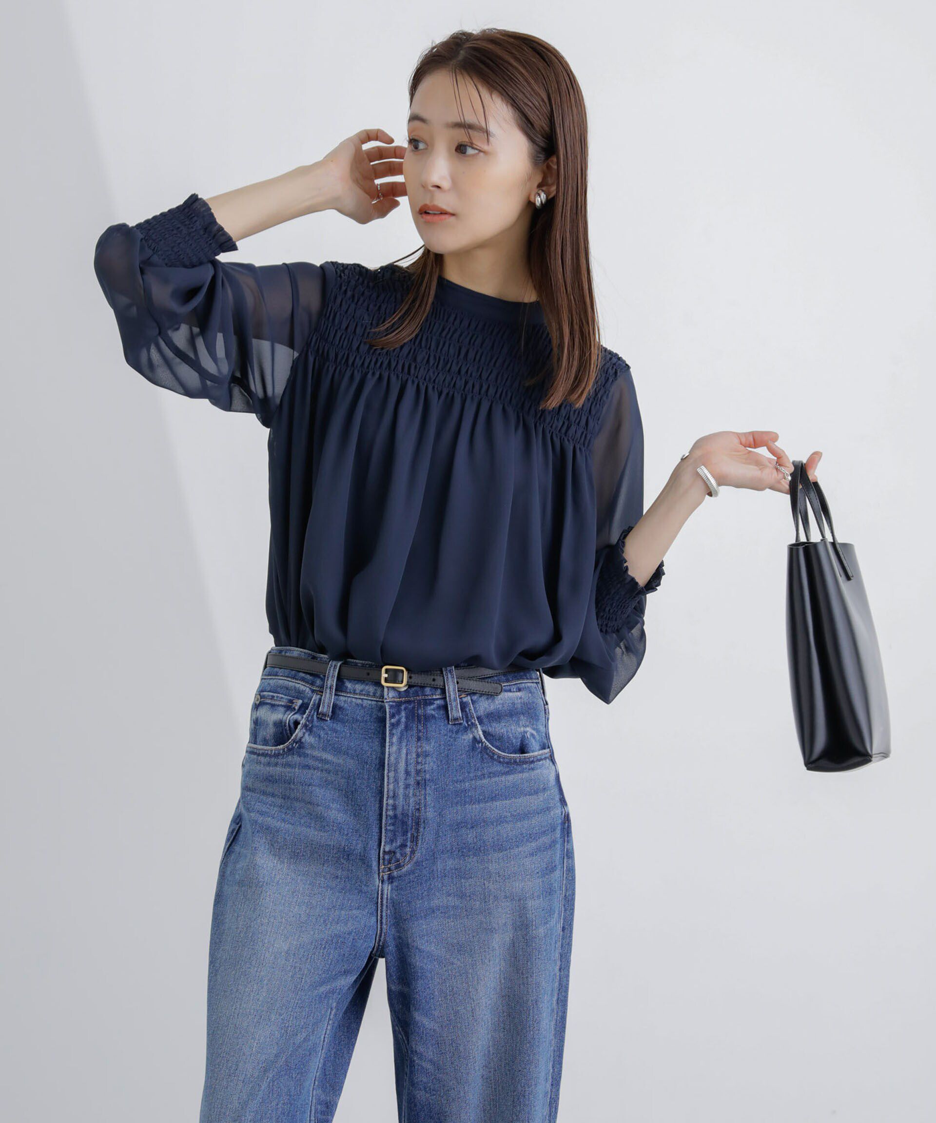 nano･universe「フロントシャーリングブラウス」|シャツ・ブラウス|