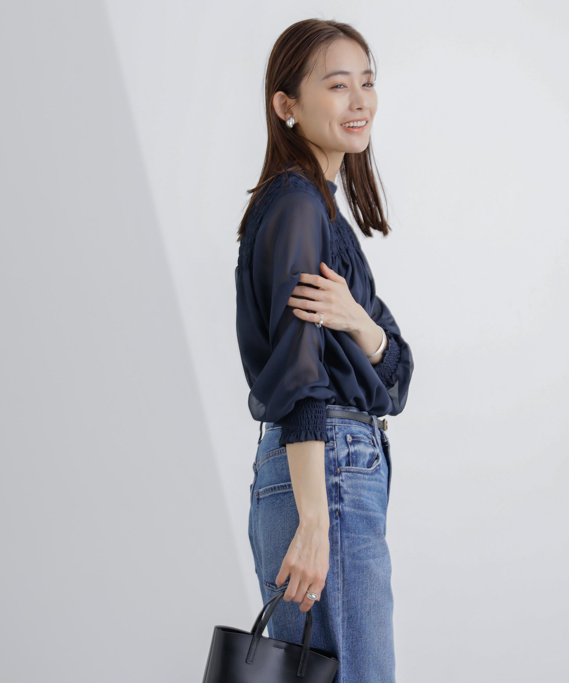 nano･universe「フロントシャーリングブラウス」|シャツ・ブラウス|