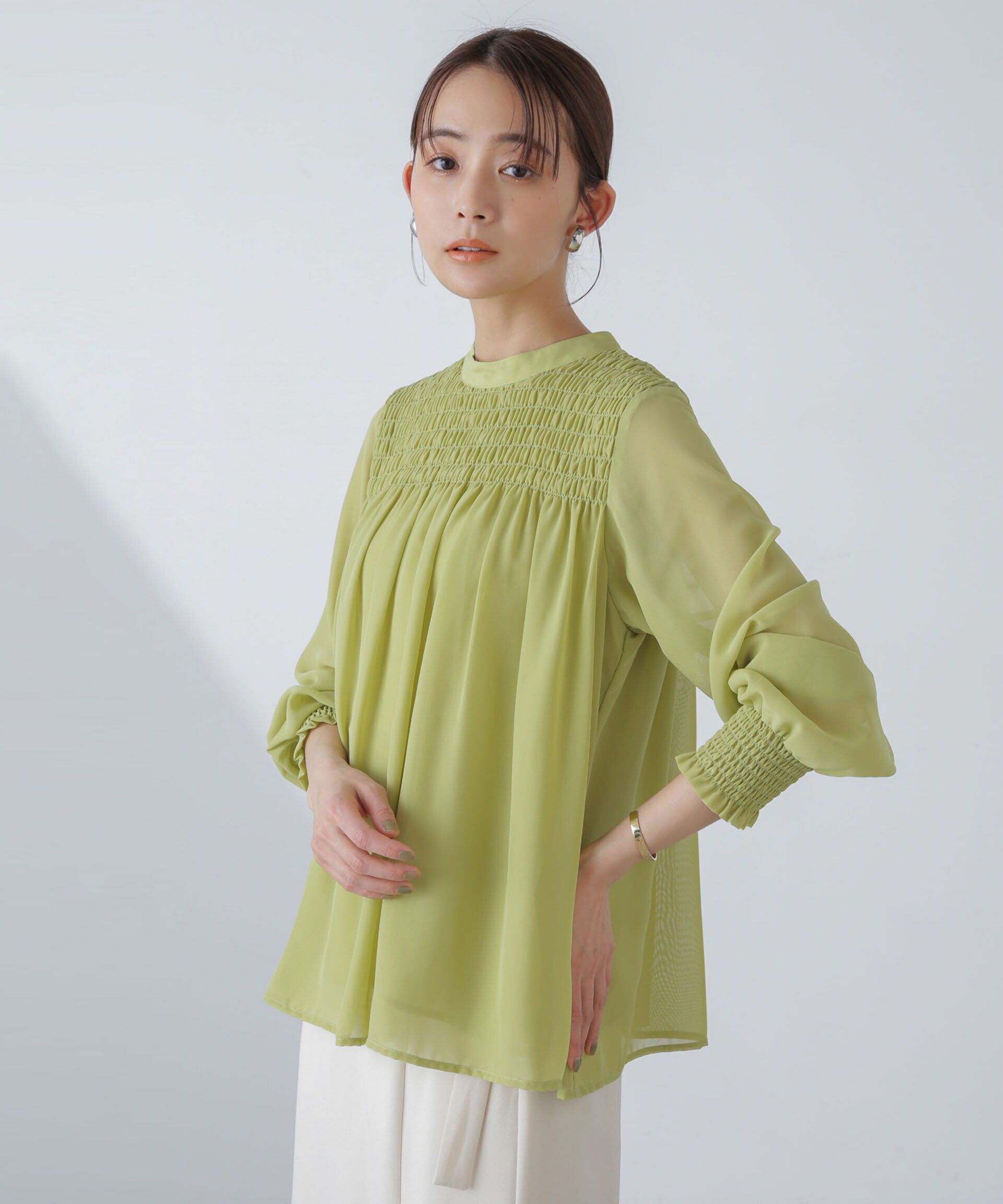 nano･universe「フロントシャーリングブラウス」|シャツ・ブラウス|グリーン