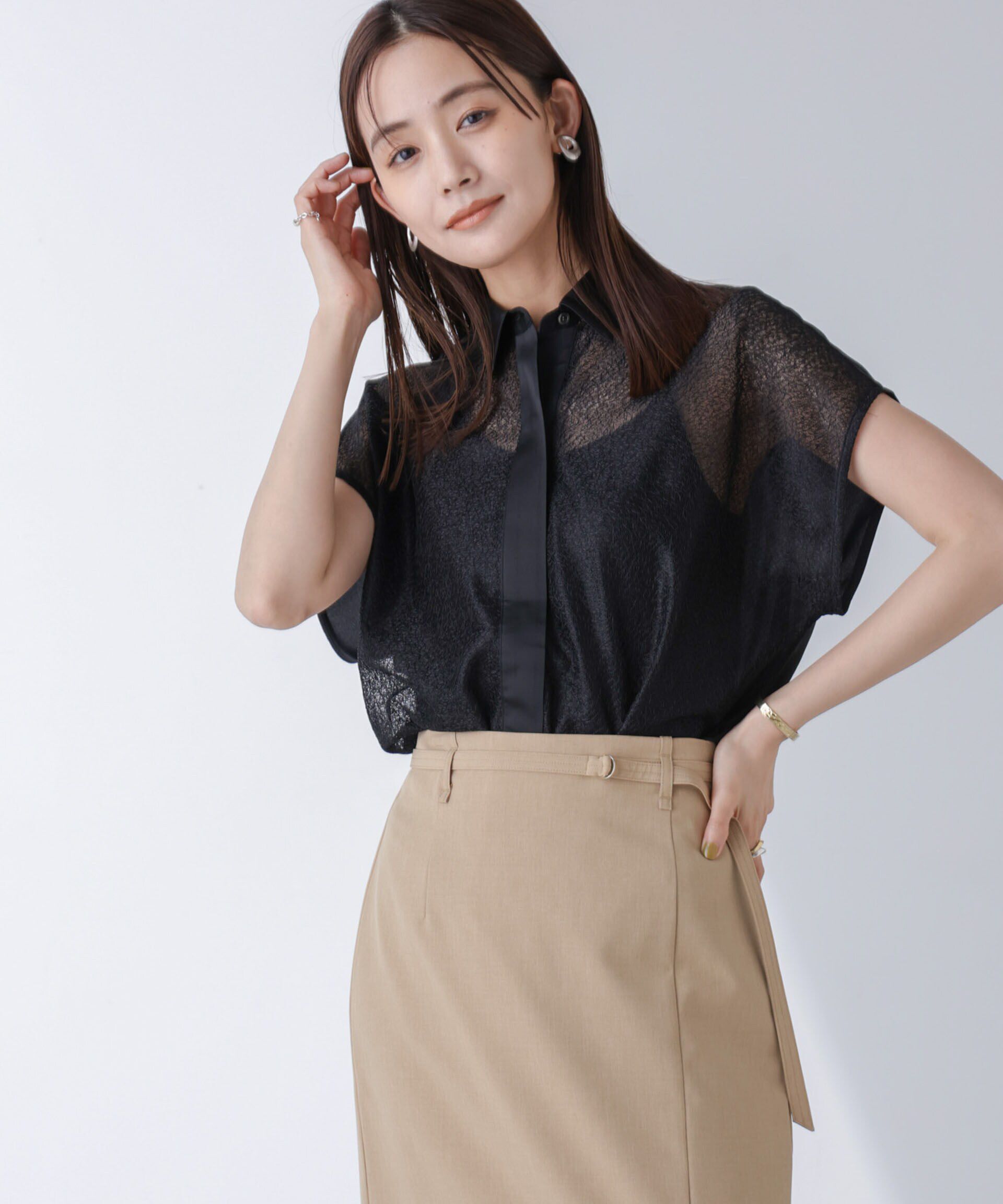 nano･universe「フロントレースシャツ」|シャツ・ブラウス|ブラック