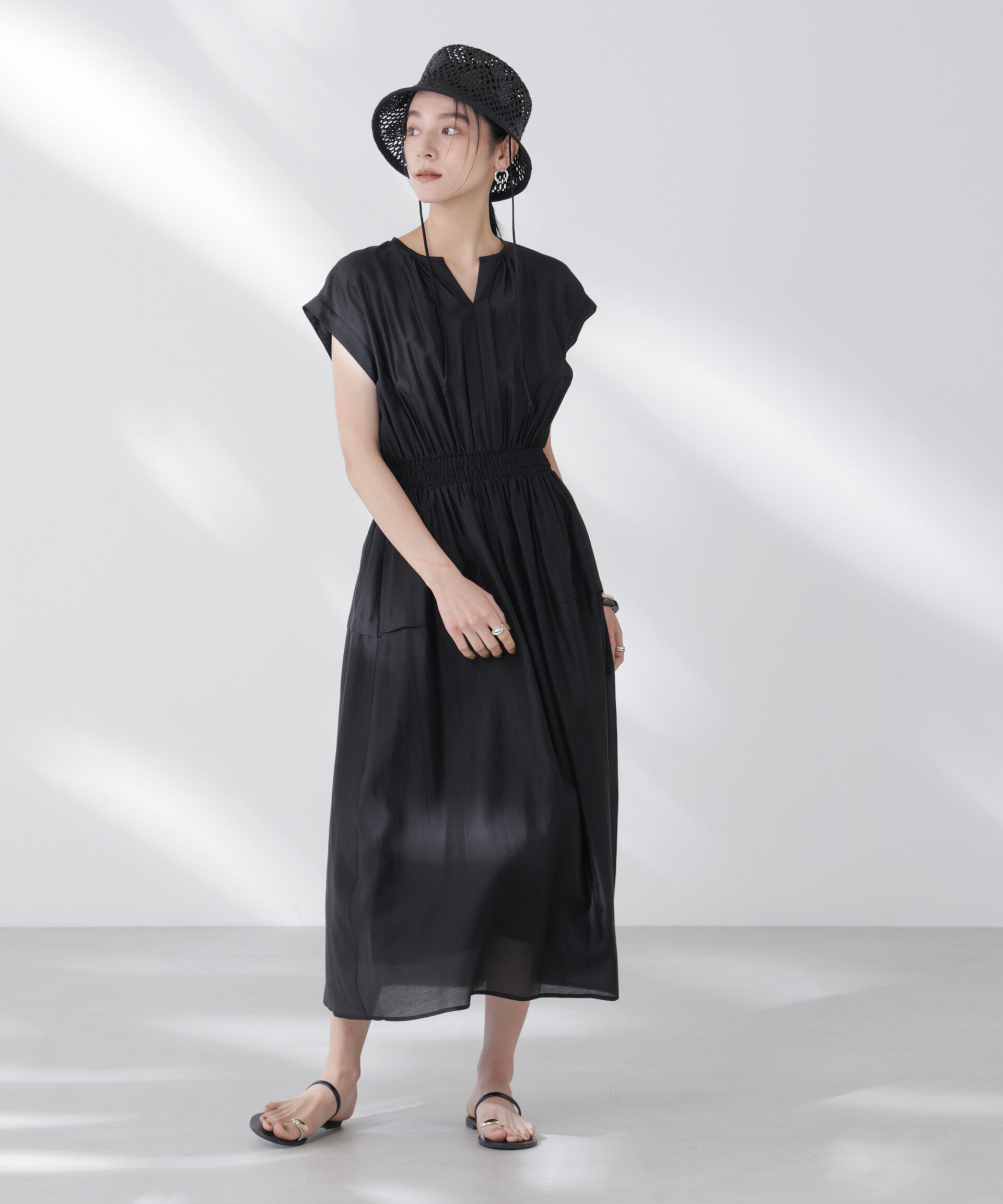 nano･universe「シアーサテンウエストシャーリングワンピース」|ワンピース|