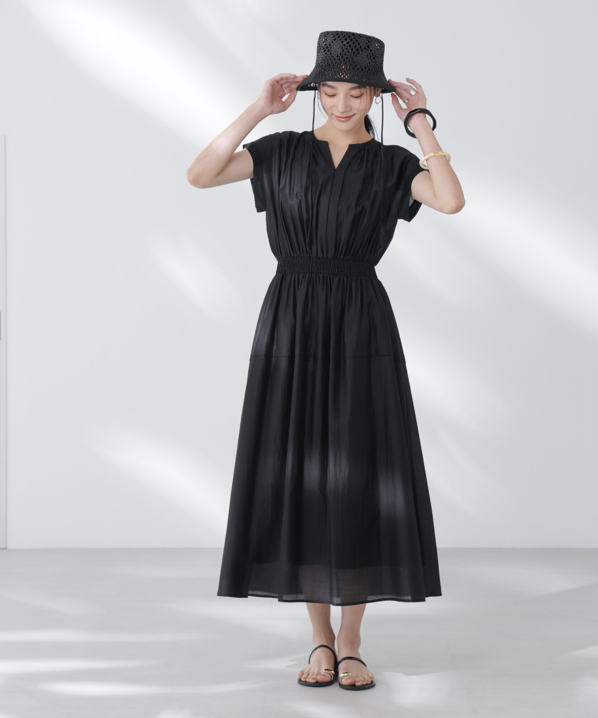 nano･universe「シアーサテンウエストシャーリングワンピース」|ワンピース|