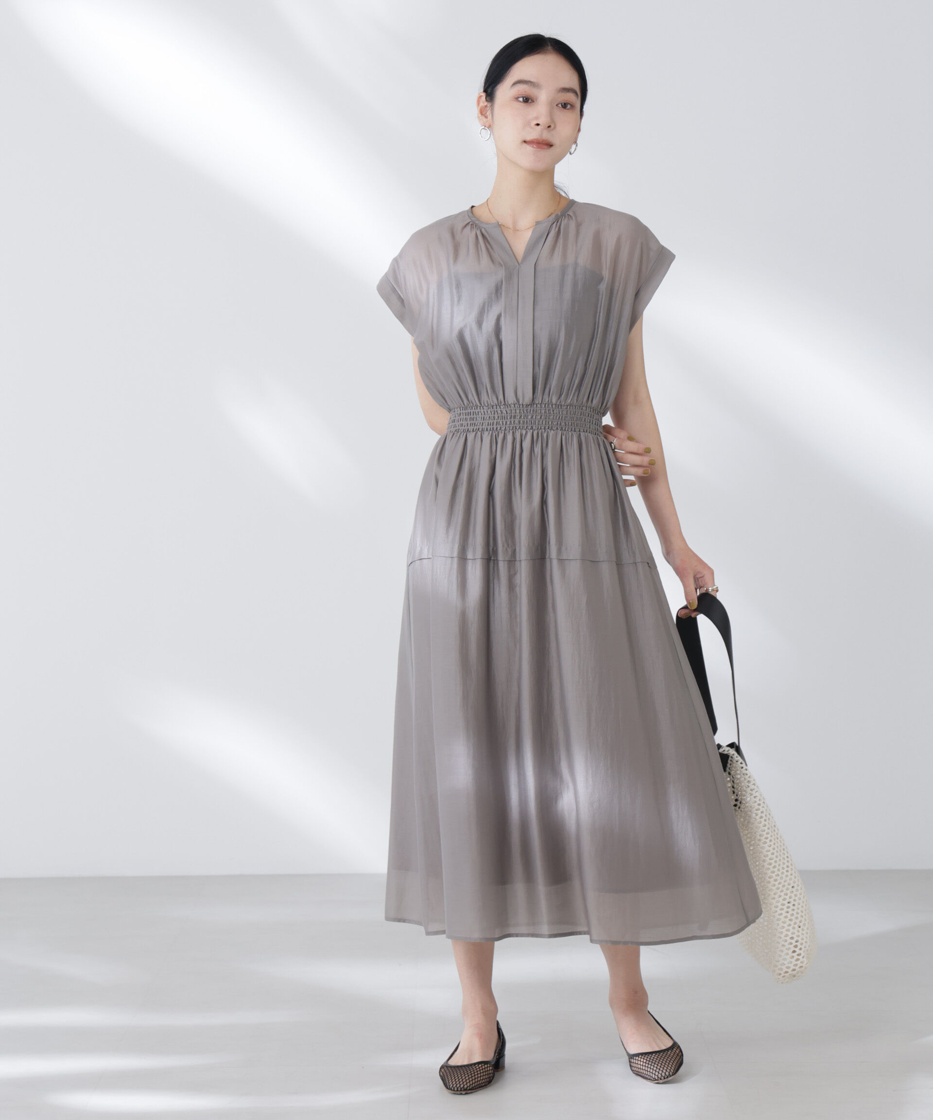 nano･universe「シアーサテンウエストシャーリングワンピース」|ワンピース|