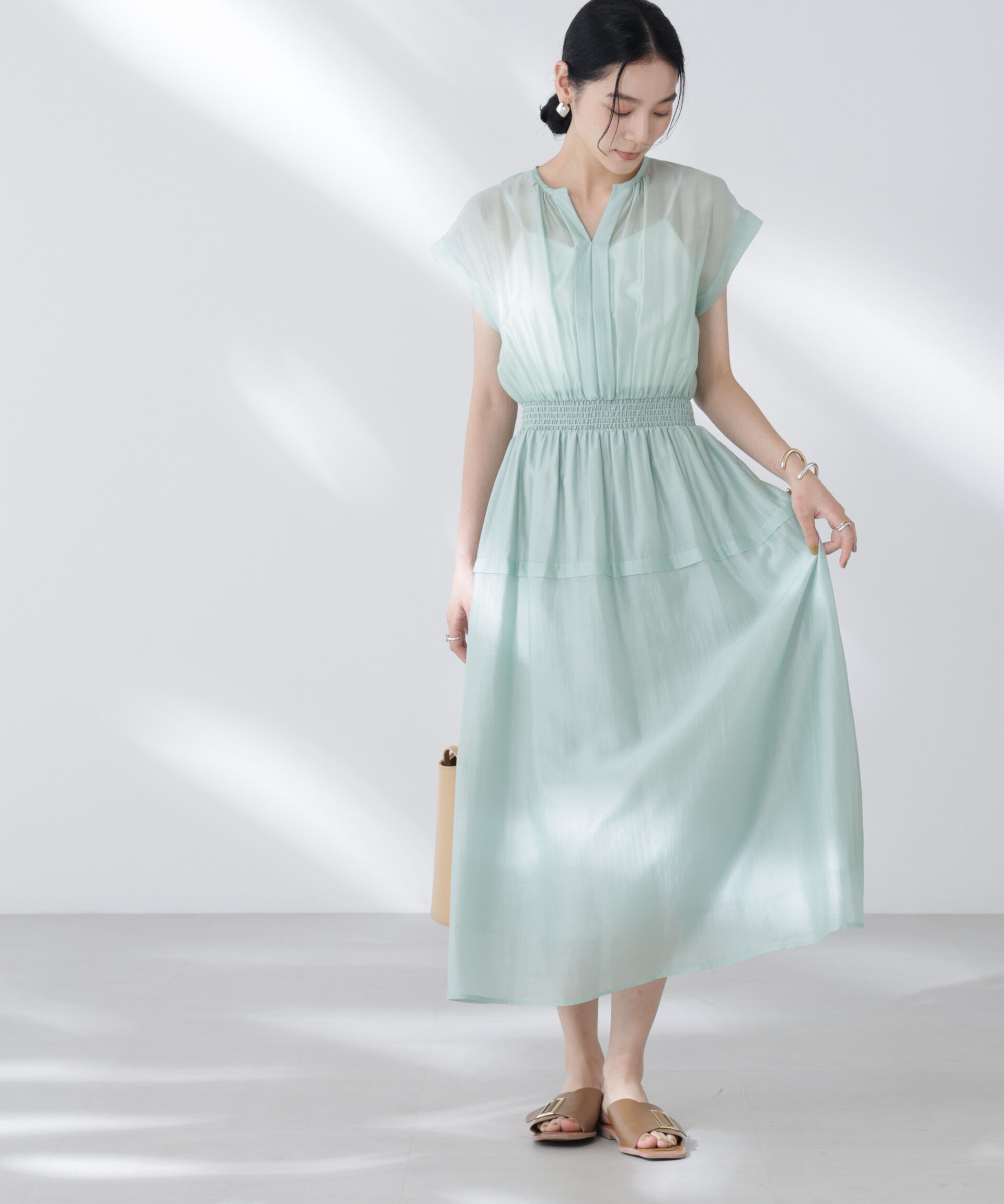 nano･universe「シアーサテンウエストシャーリングワンピース」|ワンピース|ミント2