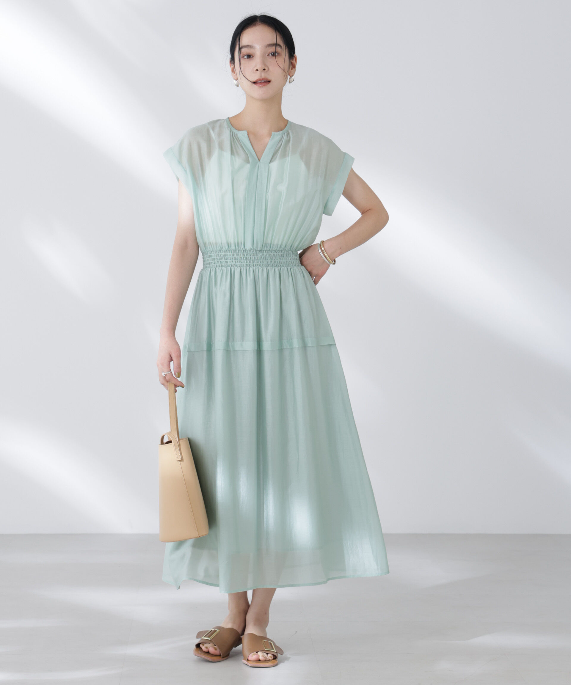 nano･universe「シアーサテンウエストシャーリングワンピース」|ワンピース|