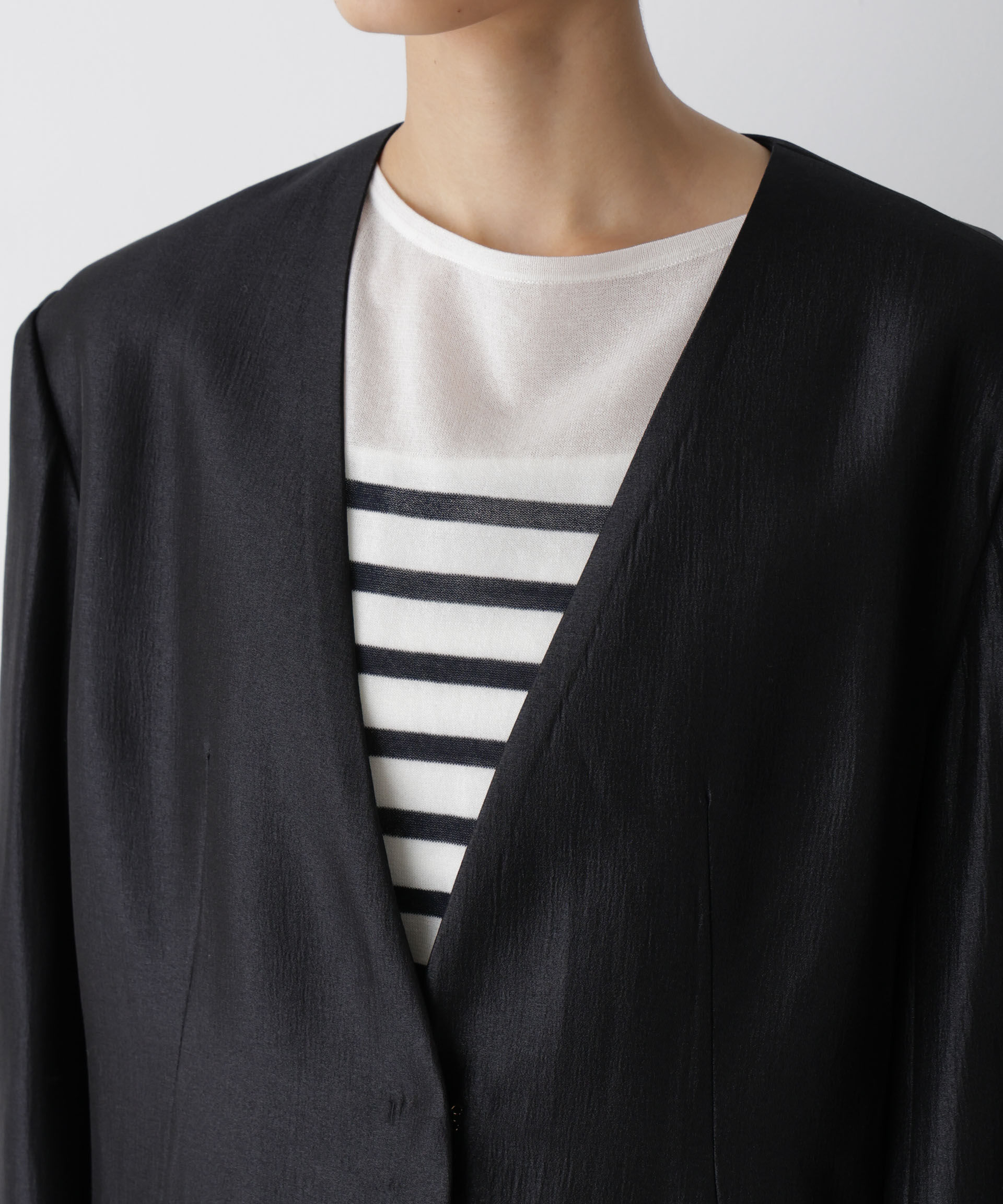 nano･universe「「STEVELOUR」サテンノーカラージャケット(セットアップ可)」|テーラードジャケット|