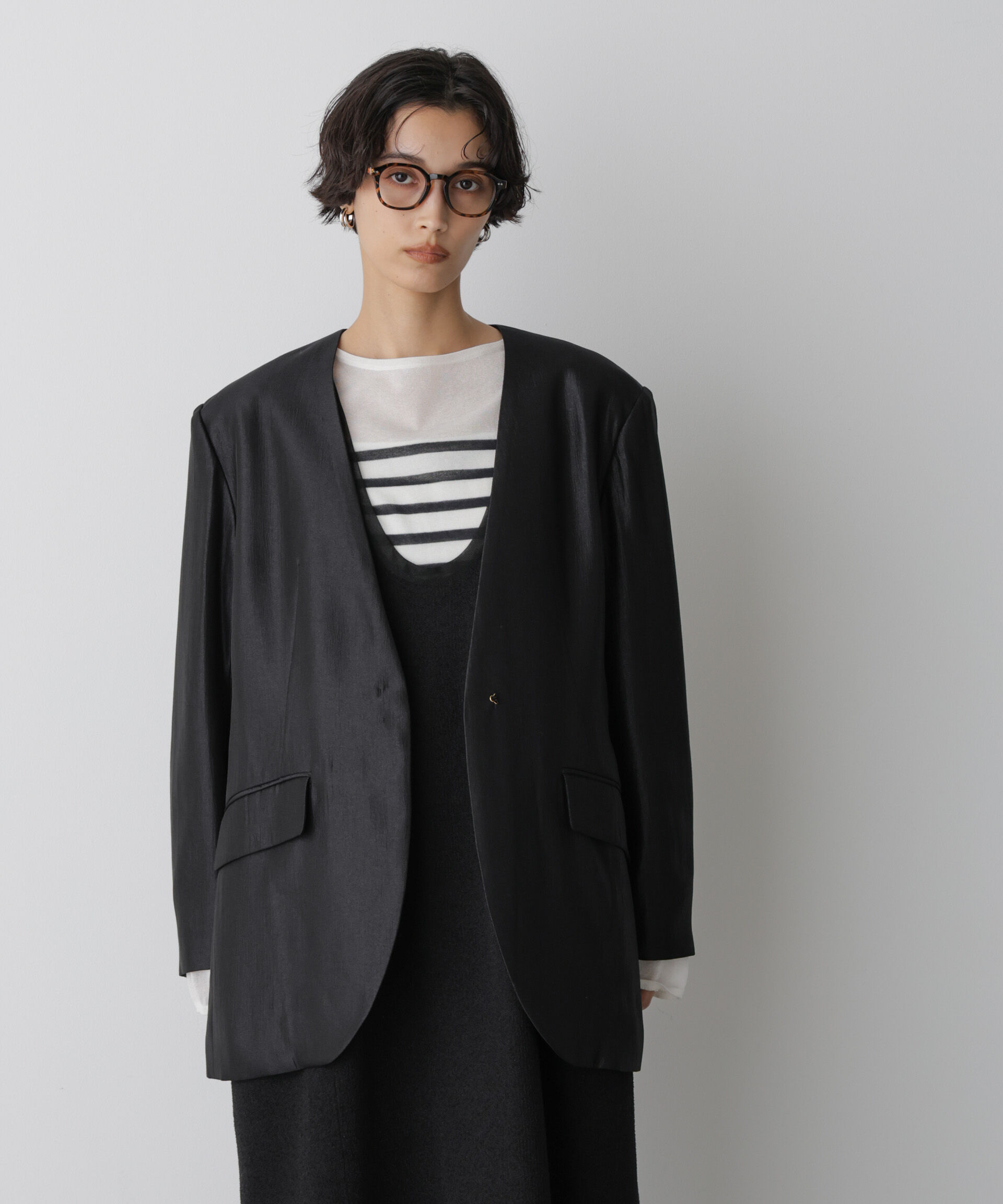 nano･universe「「STEVELOUR」サテンノーカラージャケット(セットアップ可)」|テーラードジャケット|