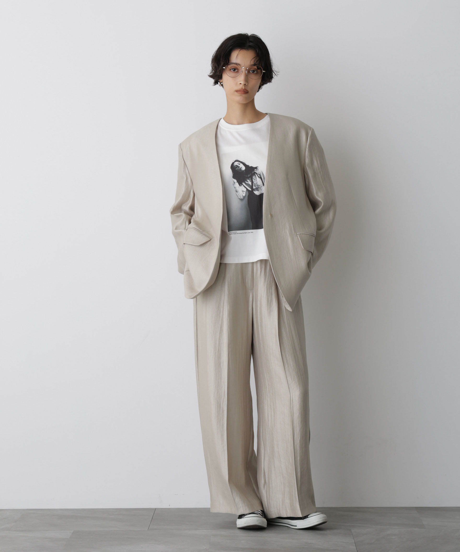 nano･universe「「STEVELOUR」サテンノーカラージャケット(セットアップ可)」|テーラードジャケット|