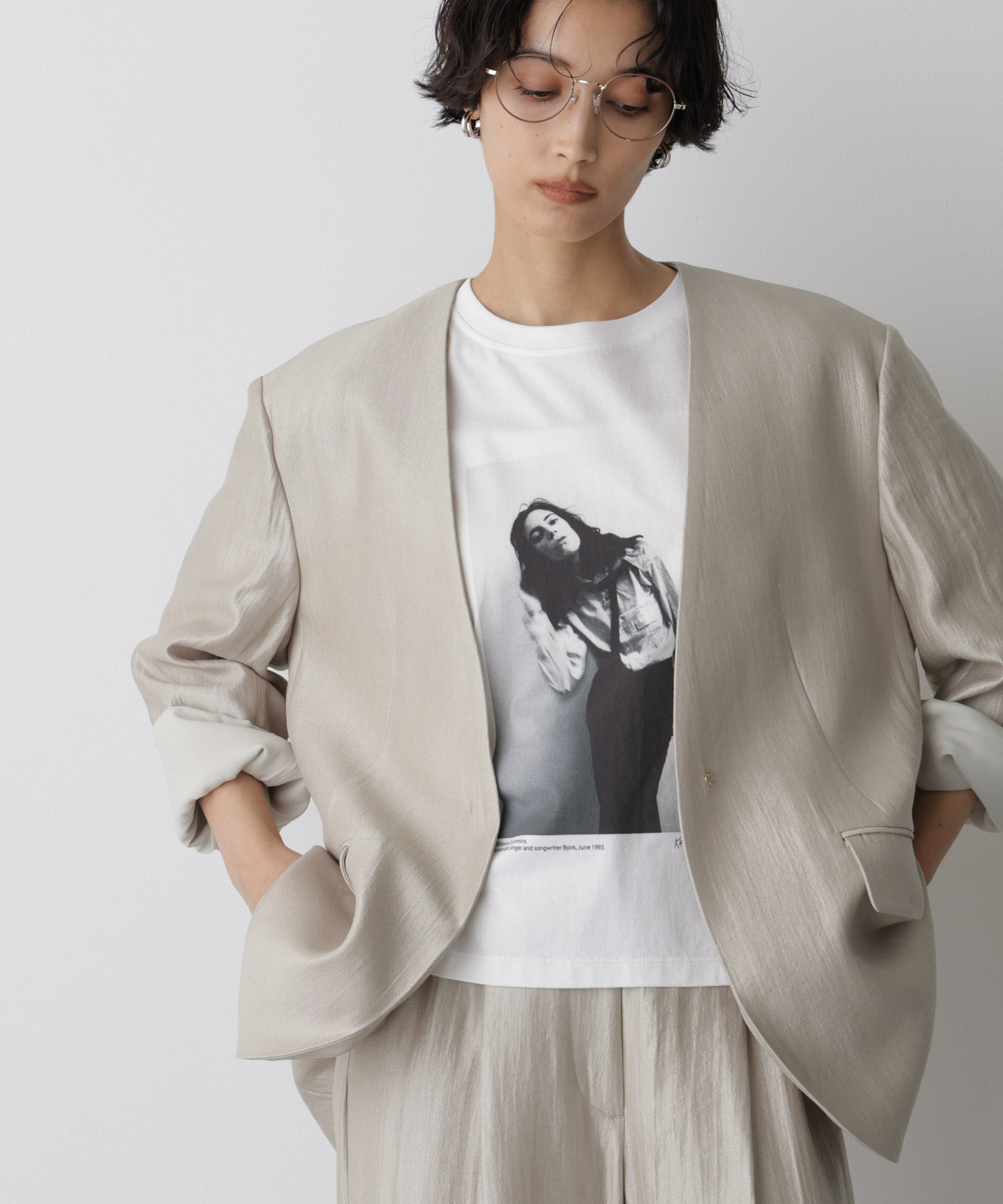 nano･universe「「STEVELOUR」サテンノーカラージャケット(セットアップ可)」|テーラードジャケット|