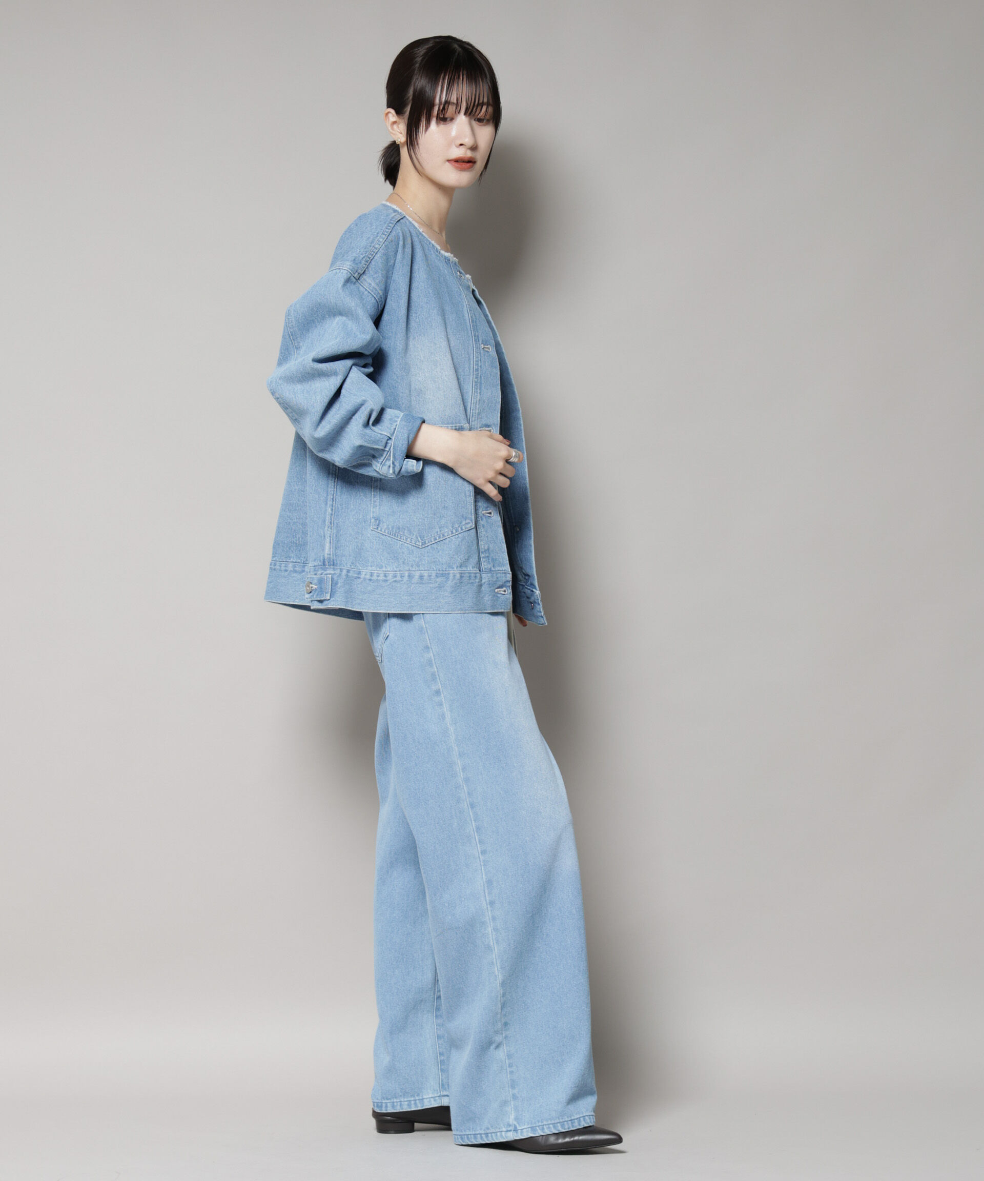 nano･universe「ドロストワイドデニムパンツ」|チノ|