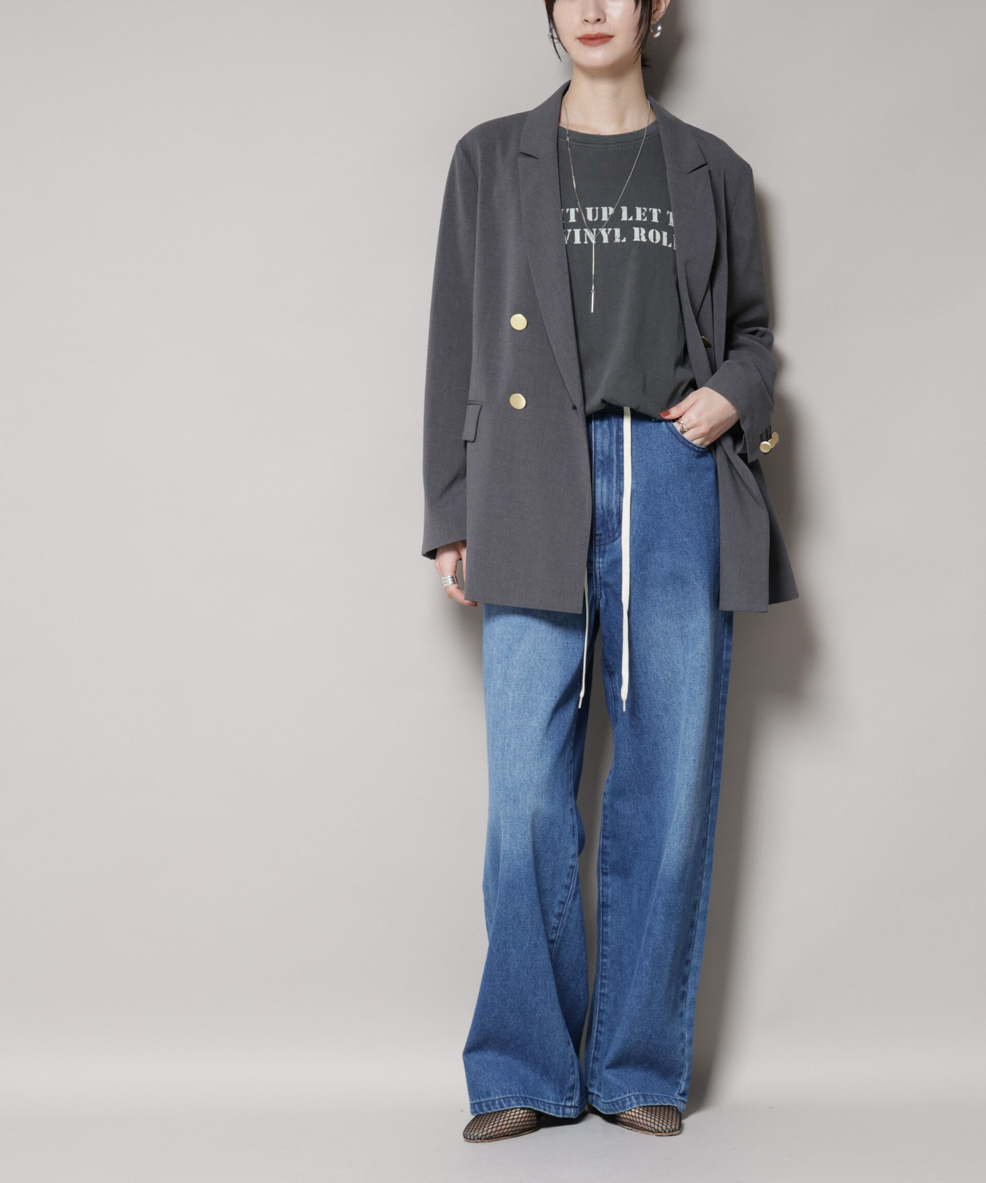 nano･universe「ドロストワイドデニムパンツ」|チノ|ネイビー