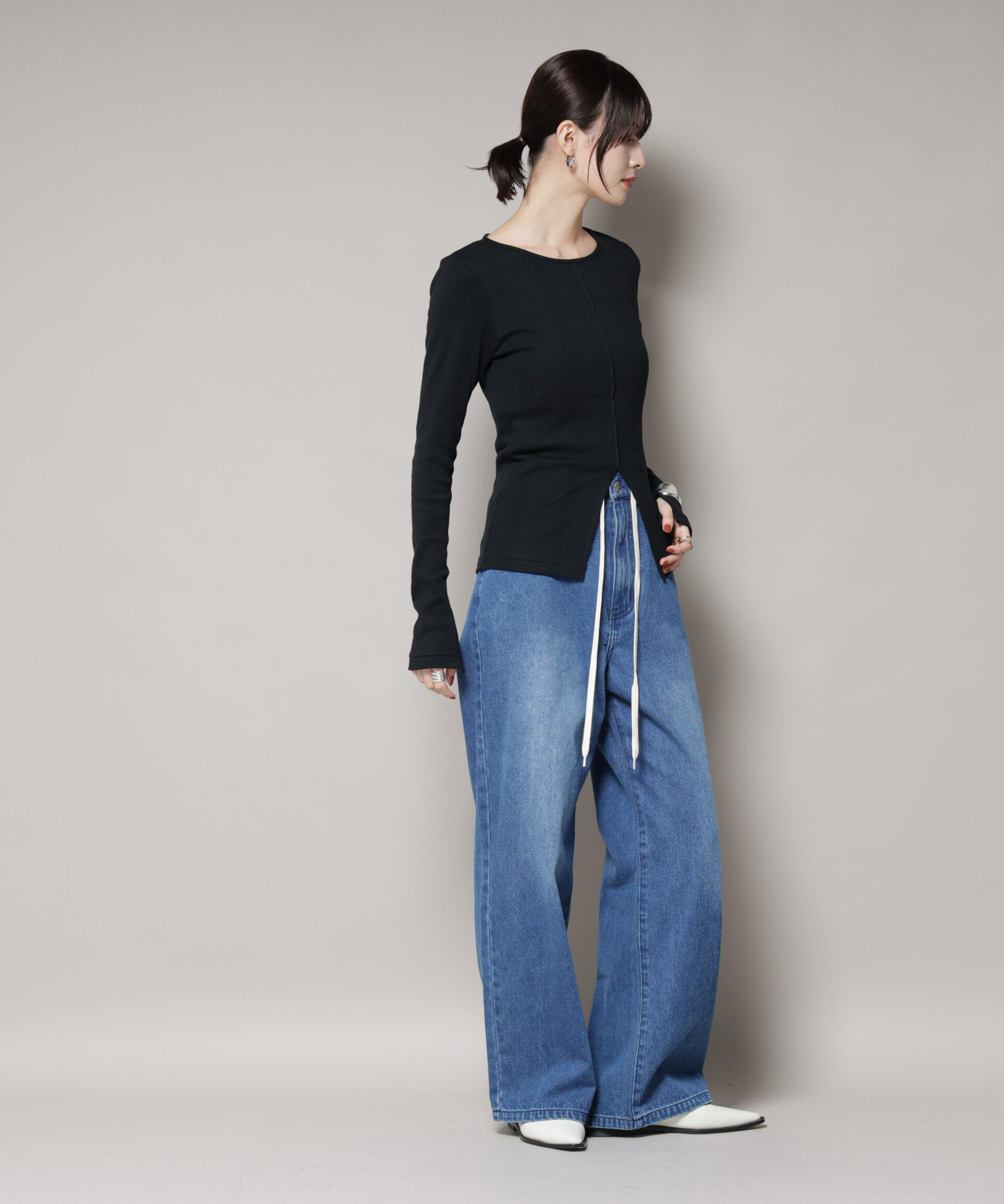 nano･universe「ドロストワイドデニムパンツ」|チノ|