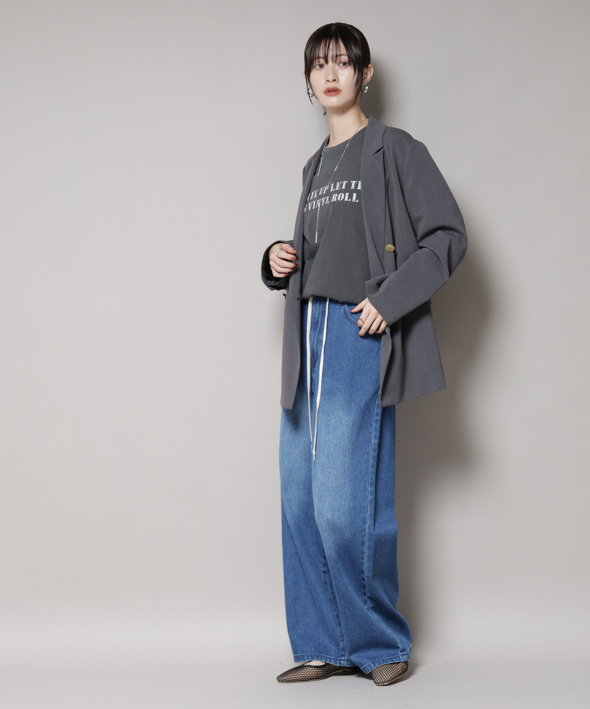 nano･universe「ドロストワイドデニムパンツ」|チノ|