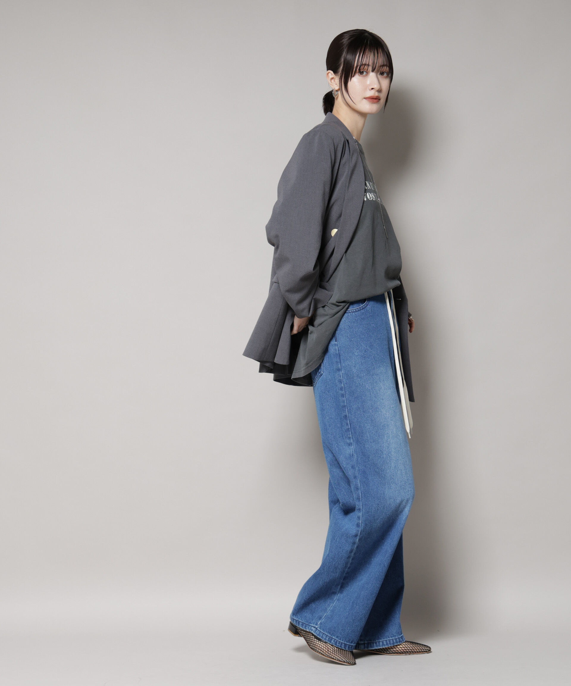 nano･universe「ドロストワイドデニムパンツ」|チノ|