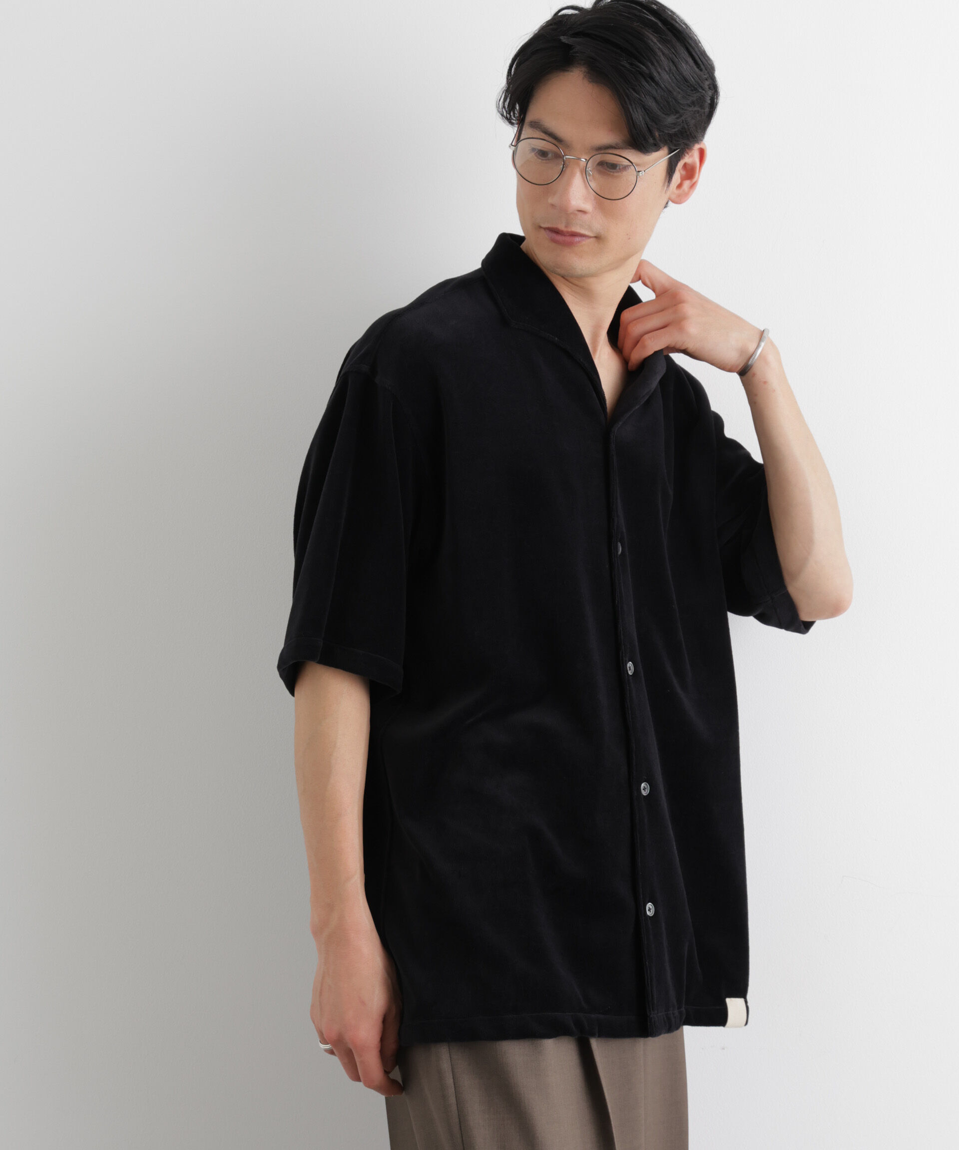 nano･universe「ベロア イタリアンカラーシャツ 半袖」|シャツ・ブラウス|