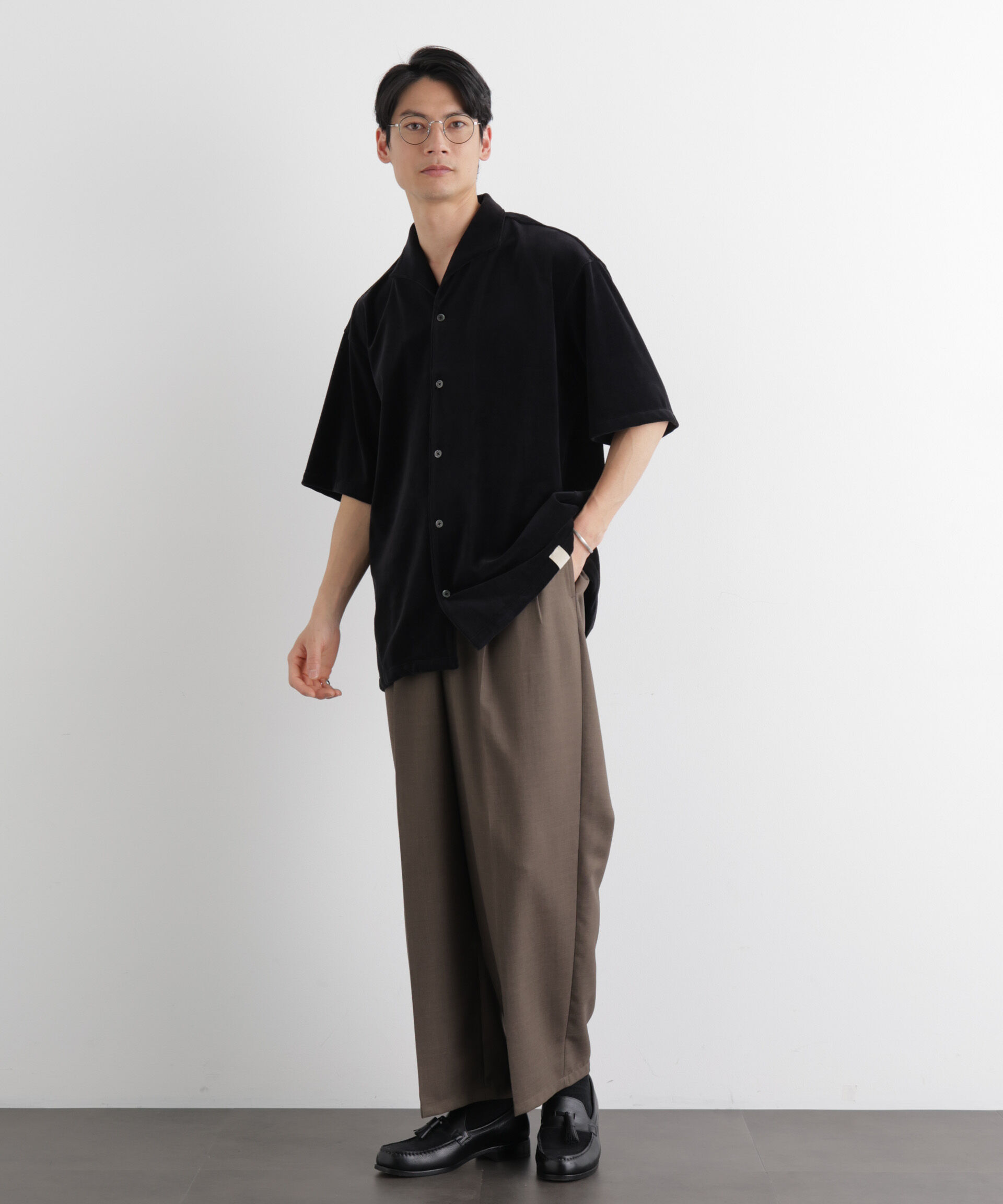 nano･universe「ベロア イタリアンカラーシャツ 半袖」|シャツ・ブラウス|