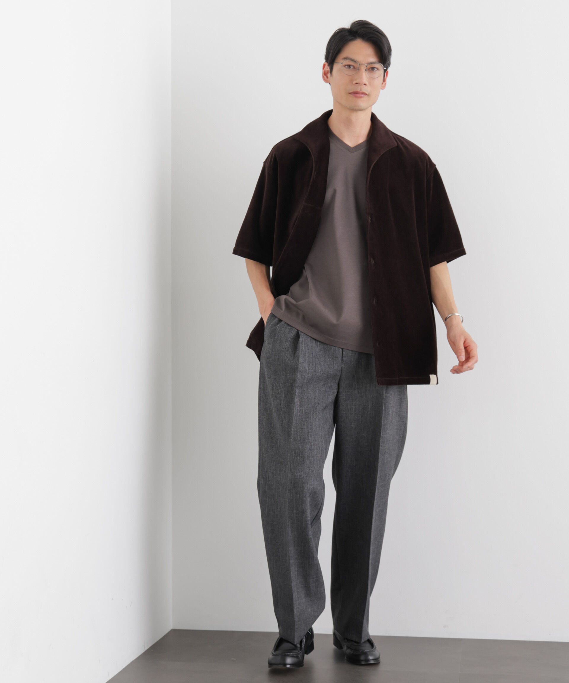 nano･universe「ベロア イタリアンカラーシャツ 半袖」|シャツ・ブラウス|