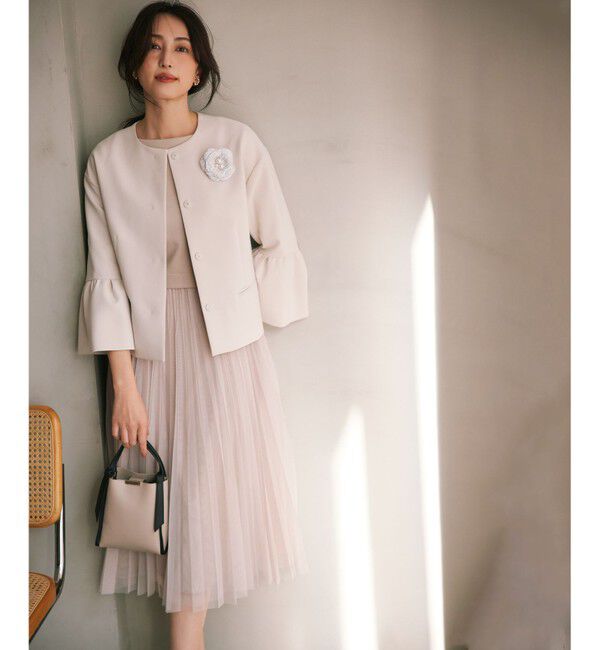 組曲「【KUMIKYOKU NAVY】コンフォータブルドレープ フレアスリーブジャケット」|ノーカラージャケット|